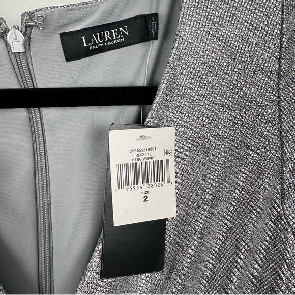 Lauren Ralph Lauren Glendon Silver Cocktail Dress Size 2 - Picture 5 of 10